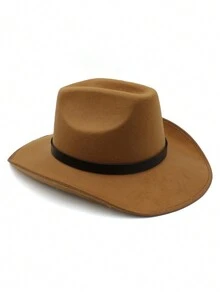 1 chiếc mũ thời trang nữ, mũ vành cong mềm mại màu trơn, mũ Fedora trang trí thắt lưng bản rộng thời trang, thắt lưng trang trí dây xích thời trang, thắt lưng trang trí dây xích thời trang cao cấp, mũ Fedora ngoài trời, thiết kế đa năng cho cả nam và nữ, mũ biểu diễn sân khấu - Nhiều màu - Xem 5