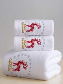 QIBHI 3/2/1件装圣诞毛绒浴巾/浴巾，驯鹿和圣诞卡车图案，吸水性强，柔软舒适，圣诞礼物及装饰浴巾，适用于美容院、酒店、运动场所、家居等，可作毛巾、护肤浴巾使用。 - 白色 - 查看 2