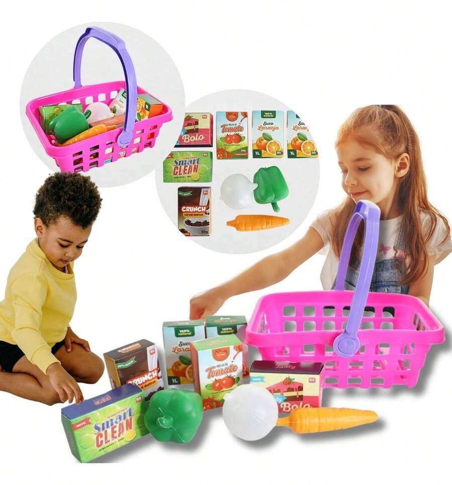 Mini Supermarket Basket With Vegetables And Industrialized Products Educational Toy - 淺粉色 - 查看 1
