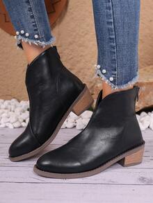 Giày bốt cổ ngắn Chelsea thanh lịch cho nữ - Mũi nhọn thời trang, khóa kéo bên hông gót thấp, giày lười thông thường - màu đen - Xem 2
