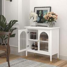 31.4" Storage Cabinets With 2 Arched Glass Doors, Side Board Buffet Cabinet For Living Room, - 白色 - 查看 2