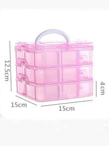 多层塑料化妆品收纳盒，带可调节隔板 - 多功能珠宝、珠子、工艺品和桌面收纳盒，带提手的独立式透明容器 - 粉紅色 - 查看 9