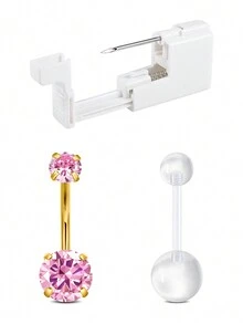 CIZME Belly Button Piercing Kit Gun Belly Piercing Kit Belly Button Piercing Gun Navel Piercing Kit Self Belly Button Ring Piercing Kit Silver Gold Black Pink Blue Disposable Belly Piercing Gun At Home Dangle Belly Button Ring - Multicolor - View 27