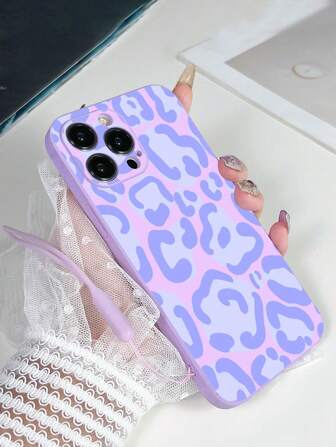 1pc Purple TPU Leopard Print Shockproof Phone Case And 1pc Purple Silicone Wrist Strap, Compatible With Apple/Matching Phone Case/Phone Case With Lanyard/Funny Phone Case/Android Phone Case/ Phone Case/ Phone Case/OPPO Phone Case Waterproof Anti-Fall Scratch Resistant