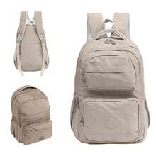 Women's School Backpack Reinforced Waterproof Nylon College Stylish - Màu be - Xem 2