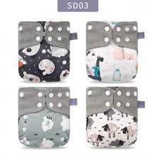 4 Packs Reusable Cloth Diapers Gray Mesh Inner One Size Adjustable Washable Pocket Nappy Covers For Baby Baby Shower Family Decorations Gifts - Multicolor - View 14