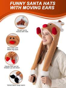 1 szt. Zabawny renifer interaktywny wyskakujący świąteczny kapelusz z rękami huśtającymi się świątecznymi czapkami, machającymi świątecznymi czapkami imprezowymi dla dorosłych nastolatków, świąteczne słodkie prezenty, wystrój domu, dekoracje świąteczne, wystrój pokoju zimowego