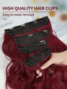 Set de 4 piezas de extensiones de cabello color vino tinto de 22 pulgadas, resistentes al calor, de fibra sintética de onda natural de agua, para mujeres y niñas, para uso diario y fiestas