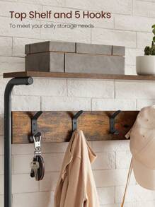 VASAGLE Clothes Rack, Hallway Tree With Shoe Storage, 5 Tier Shoe Rack, Different Height, 5 Double Hooks, Top Shelf, Dormitory In The Corridor Industrial Rustic Brown And Black - Chocolate Brown - View 3