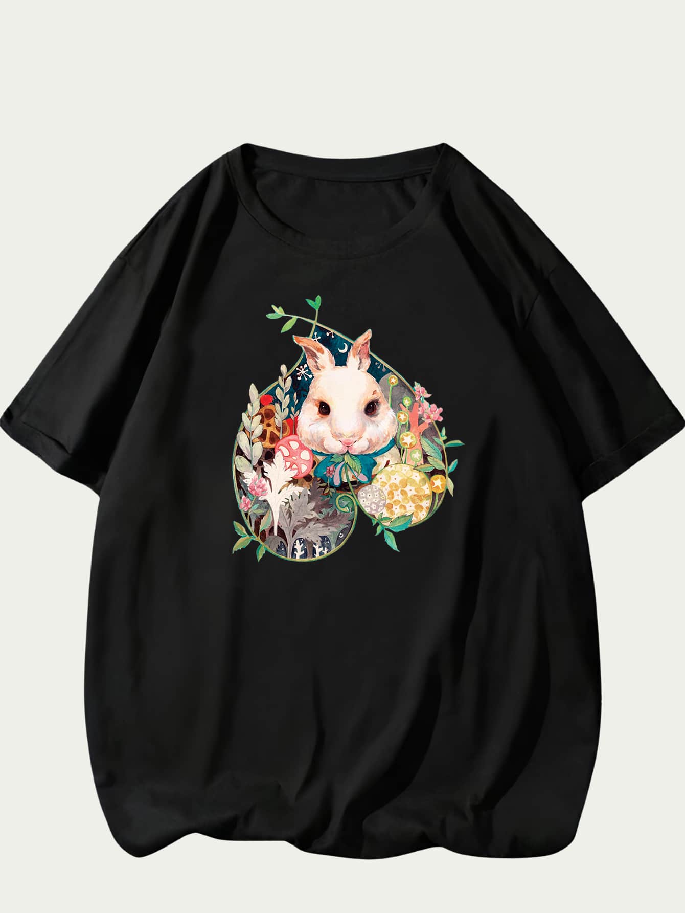 Easter Bunny T-Shirt Unisex Blouse Print Streetwear Casual Premium Comfort - 黑色 - 查看 1
