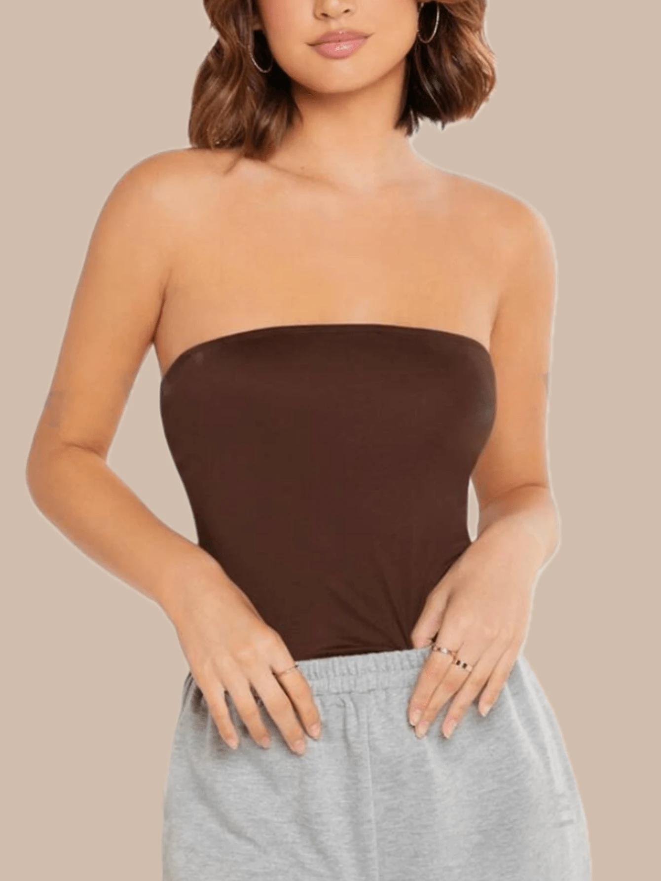 Women's Off Shoulder Blouse TOP TUBE GRINGA Ribbed Tailored Strapless Straight Solid Knitted Essential Basic Casual - Sô cô la nâu - Xem 1