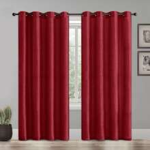 Mocassi Set Of 2 Room Darkening Grommet Top Curtains - 酒紅色 - 查看 1