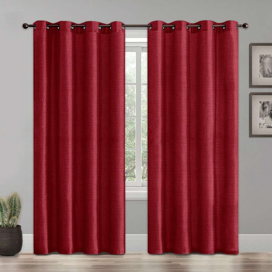 Mocassi Set Of 2 Room Darkening Grommet Top Curtains - 酒紅色 - 查看 1