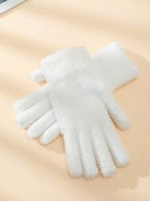 女士毛绒针织手套一双，保暖分指骑行防风保暖内衬，秋冬季 - 分指手套 - 查看 12