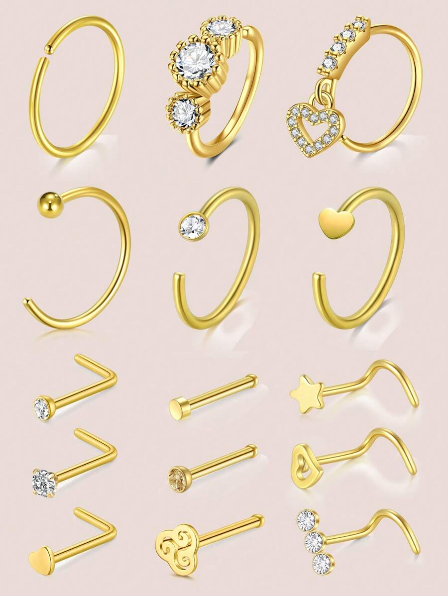 CIZME 15PCS Nose Rings Nose Rings Hoops Nose Studs Nose Rings Stainless