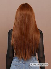 7JHH WIGS 28英寸橙棕色刘海假发，女士长直合成假发，柔软耐热纤维假发，适合日常佩戴、派对、角色扮演 - 查看 2