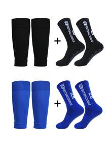 2 Pairs Leg Warmers + 2 Pairs Leg Sleeves, Men Sports Leg Warmers Set, Football, Basketball, Breathable Moisture-Wicking, For Gym