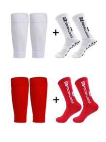 2 Pairs Leg Warmers + 2 Pairs Leg Sleeves, Men Sports Leg Warmers Set, Football, Basketball, Breathable Moisture-Wicking, For Gym