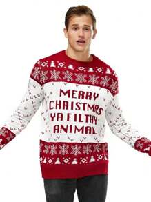 Áo len dệt kim họa tiết chữ Giáng sinh thường ngày cho nam, Thu/Đông - Nhiều màu - Xem 2