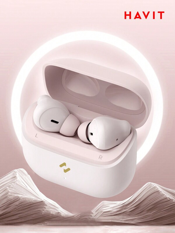 havit LIFE 01T Fones de Ouvido Esportivos Sem Fio Cor de Rosa, Estilo In-Ear/Half-In-Ear, Fones de Ouvido com Controle de Toque, Alto-Falantes com Certificação HiFi, Microfone, Compatível com iPhone/Samsung/Huawei/Xiaomi