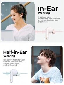 havit LIFE 01T 粉色无线耳机，入耳式/半入耳式耳机，ENC 降噪，触控 HiFi 立体声耳机，带麦克风，兼容 iPhone/三星/华为/小米 - 粉色 - 查看 4