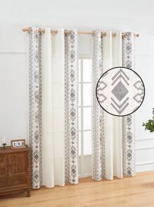 1pc Thick Linen Lattice Embroidered Hollow Window Curtain, Bohemian Style Lattice Embroidered Curtain, Machine Washable, Suitable For Living Room, Bedroom, Office Home Decoration - Grey - View 1