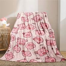 GEL HUT MUN 1件毛绒毯，创意可爱小猪图案印花，柔软保暖，适用于沙发、床、汽车、办公室、露营，也可作为礼物，四季皆宜 - 彩色 - 查看 5