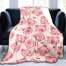 GEL HUT MUN 1件毛绒毯，创意可爱小猪图案印花，柔软保暖，适用于沙发、床、汽车、办公室、露营，也可作为礼物，四季皆宜 - 彩色 - 查看 6