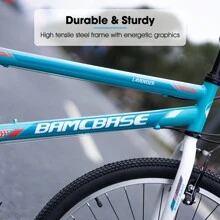 HILAND Bamcbase Lavender 24/26 Inch Mountain Bike For Men & Women, 21-Speed Adult Sport Hardtail MTB With Dual V-Brakes, White/Green - Cadet Blue - View 3