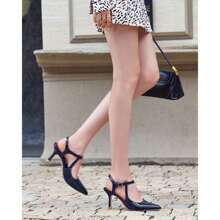 Womens Pointed Toe Ankle Strap Stiletto Pumps Patent Leather High Heels Dress Shoes - 藏蓝色 - 查看 2