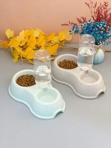 1 bộ bát nhựa cho thú cưng có bình nước, bát ăn & uống tiết kiệm cho chó/mèo, bát đựng thức ăn & nước đôi - Nhiều màu - Xem 6