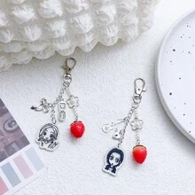 1pc Nana Keychain, Phone Charm, Anime Girl Portrait, Strawberry Bow Beaded Pendant, Car Key Chain, Backpack Decoration, Bag Accessory, Gift Car Accessories Bag Charm School Letter Cute Goth Y2k - Multicolor - View 5