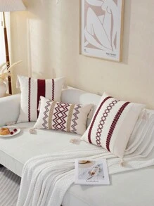 1 buah Sarung Bantal Rumbai Bohemian, Sarung Bantal Dekoratif untuk Sofa Rumah - Burgundy - View 1