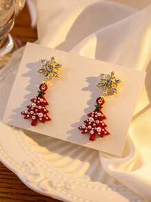 HOTNICE 1 cặp hoa tai hình cây thông Noel bông tuyết sang trọng - Món quà hoàn hảo cho bữa tiệc Giáng sinh dành cho cô ấy - bông tai - Xem 7