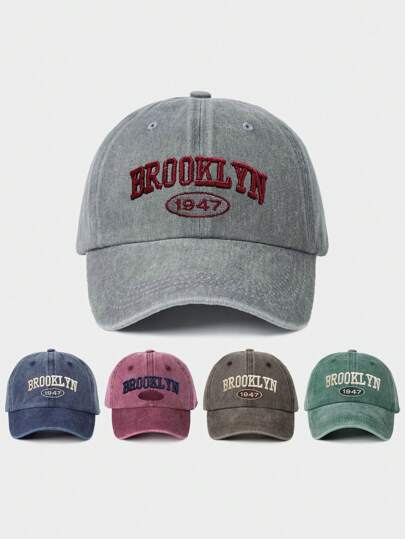 1pc Women's Embroidered Letter BROOKLYN 1947 Washed Baseball Cap, Adjustable Outdoor Sun Protection Casual Hat, Suitable For Spring Autumn Travel Beach Resort; Y2K Style Cap For Young Men