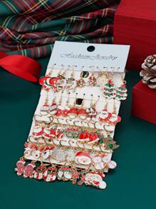 新款圣诞卡通耳环套装，适合女士，油滴驯鹿，圣诞老人，雪花糖果耳环，适合日常和派对佩戴 - 彩色的 - 查看 12