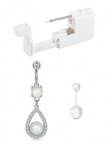 CIZME Belly Button Piercing Kit Gun Belly Piercing Kit Belly Button Piercing Gun Navel Piercing Kit Self Belly Button Ring Piercing Kit Silver Gold Black Pink Blue Disposable Belly Piercing Gun At Home Dangle Belly Button Ring - Multicolor - View 38