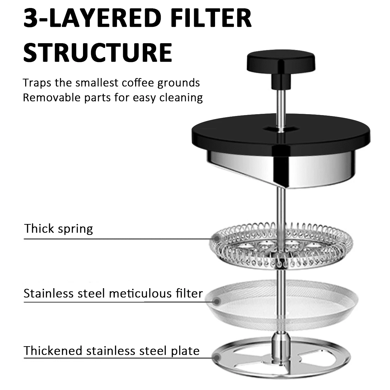 French Press Coffee Maker With Spoon Clip , DoubleWall Insulated