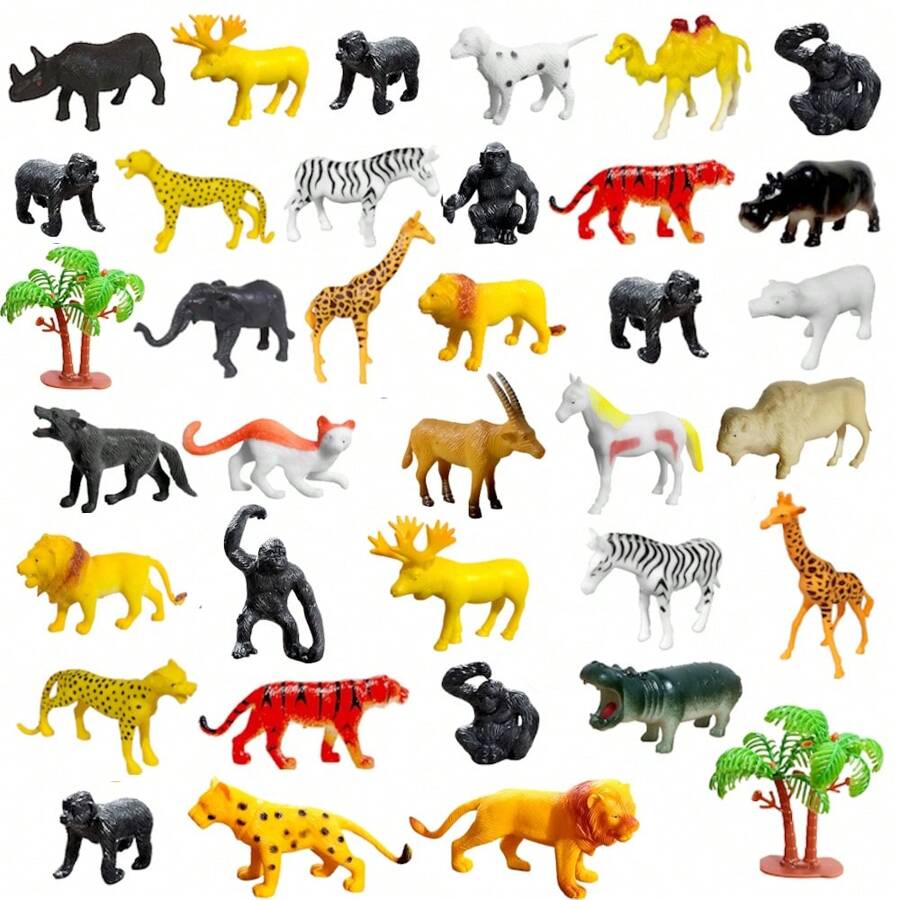 Kit de Animais da Selva Safari Savana Infantil Brinquedo Bichos de Plástico 36 Pçs - Multicolorido - Visão 1