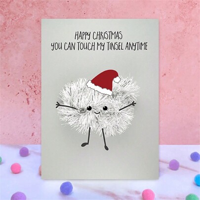 1 Peça Cartão de Natal (Cartão de Saudação Festivo) - Decoração Metálica Festiva com Olhos e Sorriso Cartoon, Envelope de Cor Aleatória Incluído, Papelaria de Escritório e Presente de Natal Divertido, Perfeito para Presentear Famílias, Amigos e Uso no Escritório