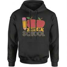 100 Days Of School Apple Pencil Adult Hoodie Sweatshirt - 黑色 - 查看 2