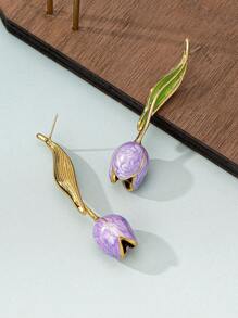 1 对电镀真金属珐琅郁金香耳环，精致奢华 3D 浪漫花朵耳环，全新优雅设计，适合女性派对 - 鬱金香耳環 - 查看 6