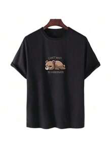 Unisex Hibernating Bear T-Shirt 100% Cotton SILPJ1 - 黑色 - 查看 1