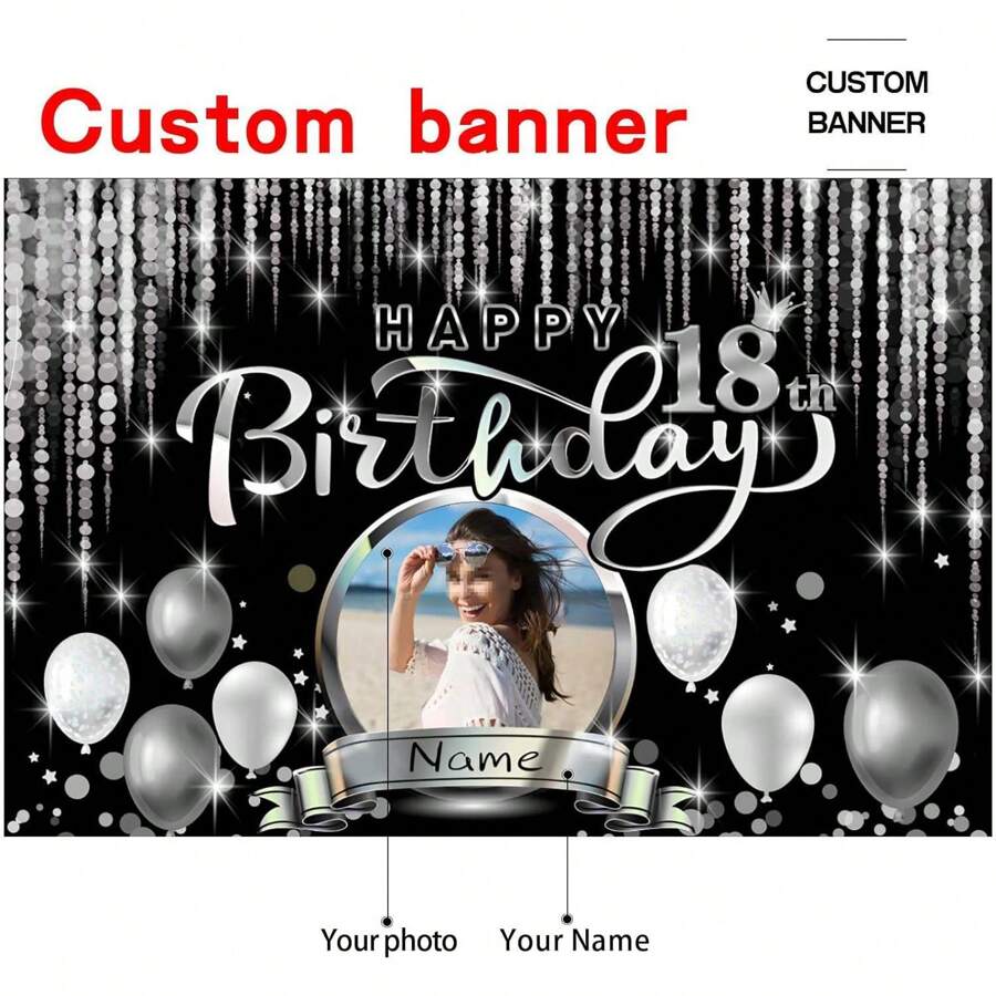 1pc Custom Black And Silver Balloon Theme Personalized Black And Silver