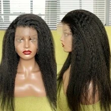 250% Density Kinky Straight Wig Human Hair 13x4 HD Lace Front Wigs Human Hair Wigs For Women Yaki Straight Human Hair Wig Glueless Frontal Wigs Human Hair Pre Plucked - Natural Black - 查看 6