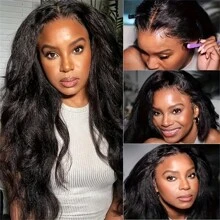250% Density Kinky Straight Wig Human Hair 13x4 HD Lace Front Wigs Human Hair Wigs For Women Yaki Straight Human Hair Wig Glueless Frontal Wigs Human Hair Pre Plucked - Natural Black - 查看 2