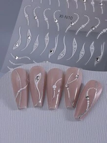 1/2 张法式美甲贴纸 3D 自粘线条弧形条纹设计，镶嵌水晶水钻，女士亚克力简约法式美甲装饰贴，美甲用品 - 白色 - 查看 8