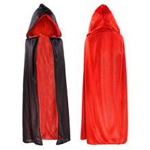 1 chiếc (Kiểu ngẫu nhiên có mũ trùm đầu và thiết kế cổ đứng) Áo choàng hóa trang Halloween dài 120cm, khăn choàng hai lớp màu đen và đỏ thích hợp cho phụ kiện hóa trang Halloween và tiệc tùng - màu đen - Xem 7