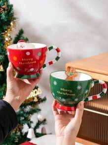 1 件装卡通姜饼人迷人陶瓷圣诞咖啡杯可加热适合圣诞节日常使用或作为圣诞礼物，圣诞礼物 - 彩色 - 查看 3