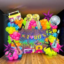 179pcs 80s Music Theme Balloon Arch Kit, With Guitar, Disco Ball, Note, Microphone Polyester Foil Balloon, For 80s 90s Disco Birthday Party, Dance Decoration, Christmas